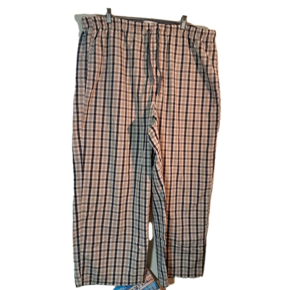 Reed Edward Pajama‎ Mens 2X Pant Plaid Navy Blue Beige Polyester Pockets